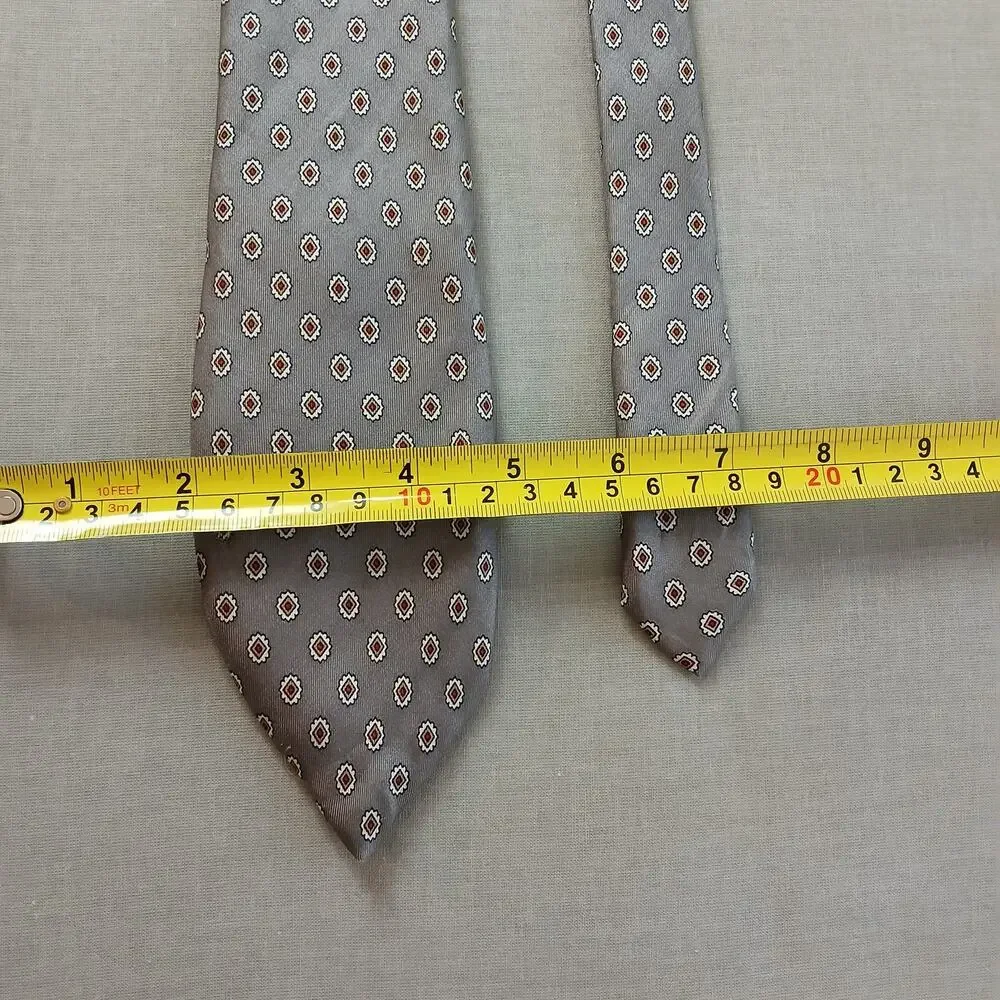 Vintage Della Croce Grey Medallion Print Mens Necktie Italy handmade silk retro